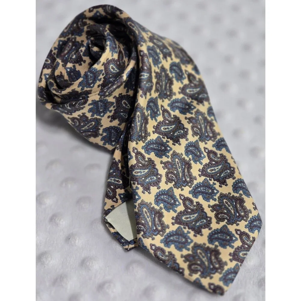 Vintage Hill & Archer Men's Tie Paisley Business Class Necktie Made In USA Beige
